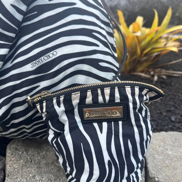 Jimmy Choo (Made in Italy) Zebra-Print Nylon Tote Bag + Matching Pouch - Picture 8 of 15